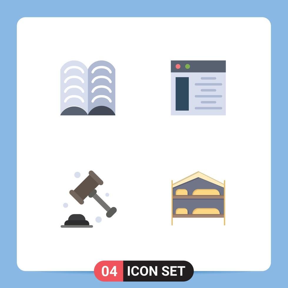 4 Thematic Vector Flat Icons and Editable Symbols of book law web insurance bedroom Editable Vector Design Elements
