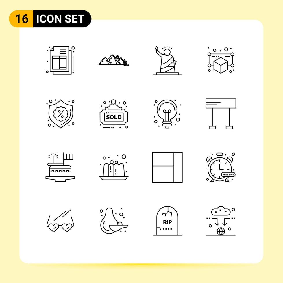 Group of 16 Outlines Signs and Symbols for security object landmarks model usa Editable Vector Design Elements