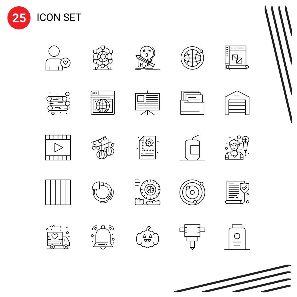 25 Line concept for Websites Mobile and Apps development coding frag world globe Editable Vector Design Elements