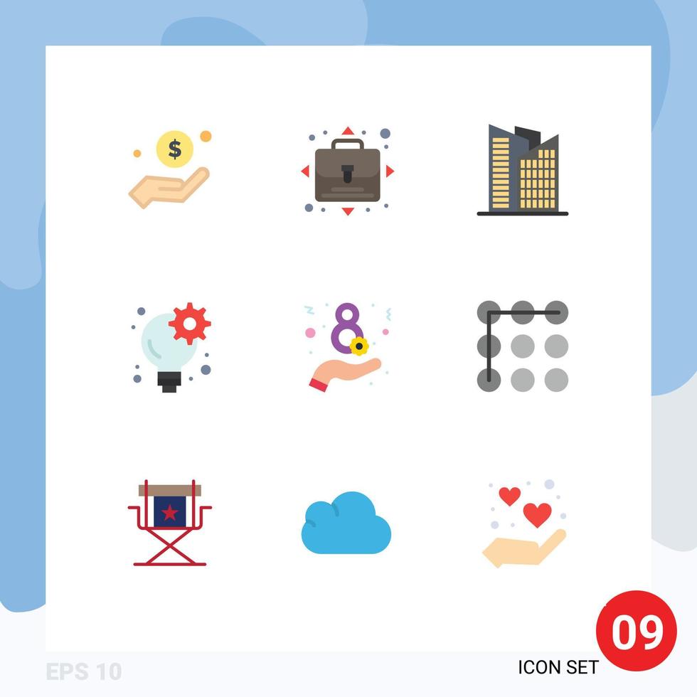 9 Creative Icons Modern Signs and Symbols of women day building gear business Editable Vector Design Elements