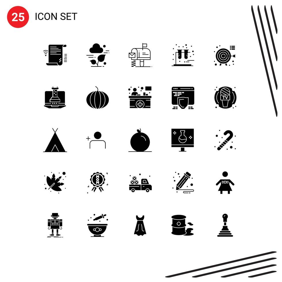 Set of 25 Vector Solid Glyphs on Grid for goals tubes technology test message Editable Vector Design Elements