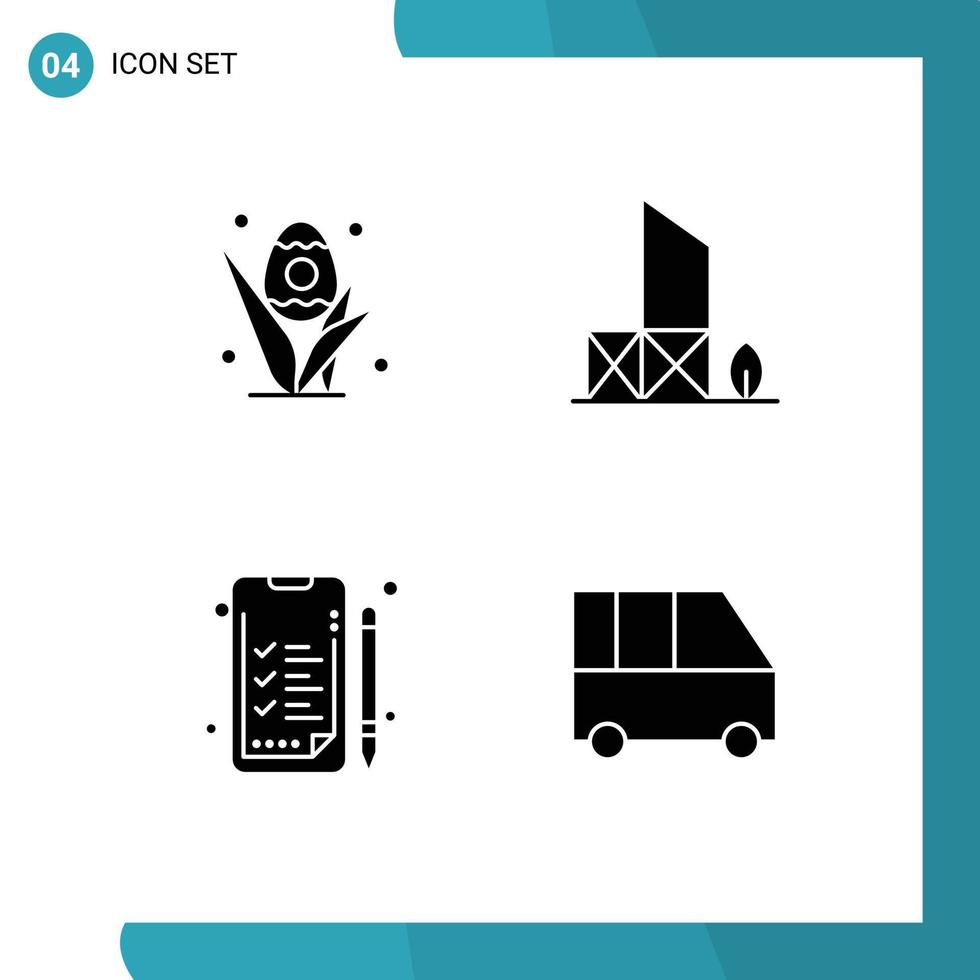 conjunto de pictogramas de 4 glifos sólidos simples de análisis de huevos trabajo de salvavidas de pascua elementos de diseño vectorial editables vector