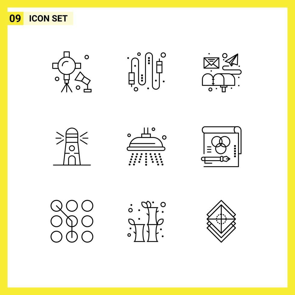 9 signos de contorno universal símbolos de conexión de construcción de viviendas elementos de diseño vectorial editables de letras de faro vector