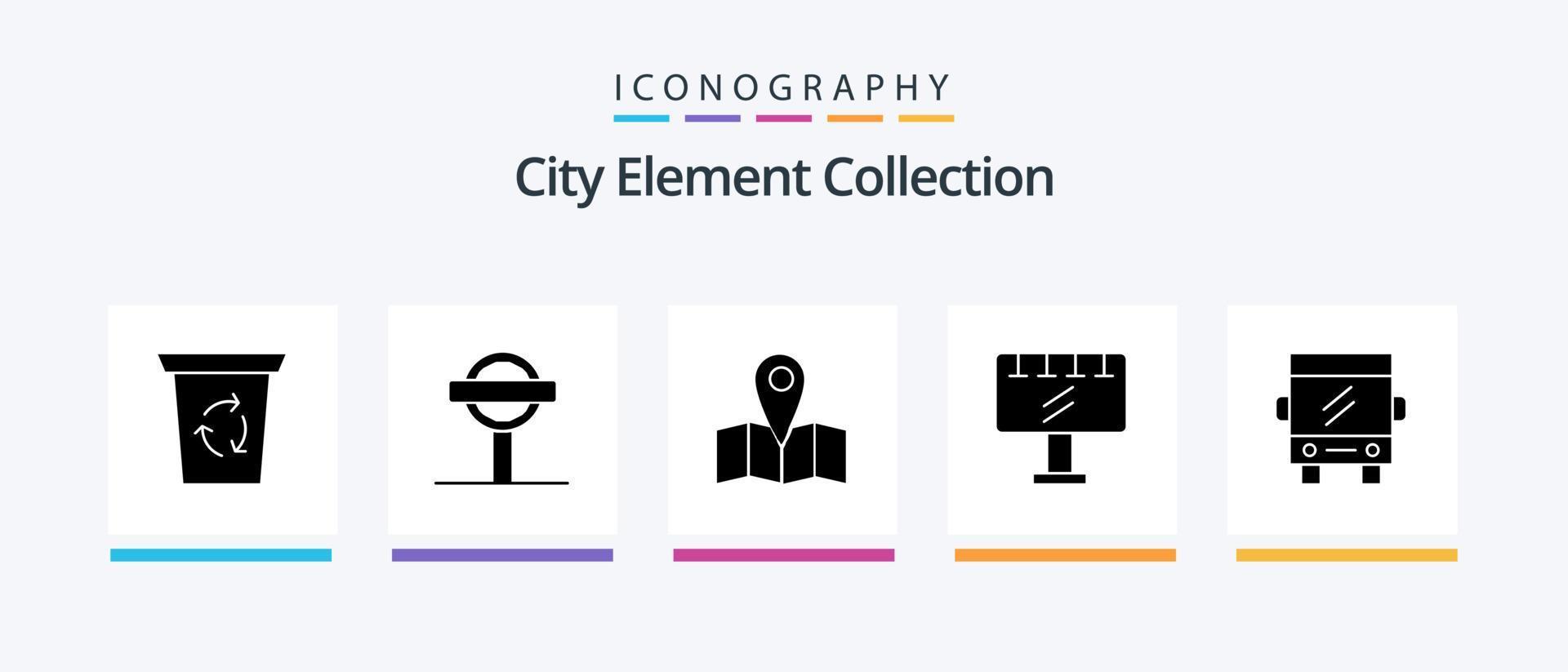 paquete de iconos de glifo 5 de la colección de elementos de la ciudad que incluye el eslogan. letrero señales . mapa. diseño de iconos creativos vector