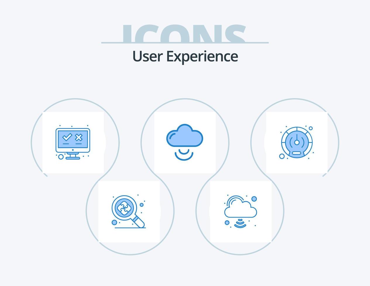 User Experience Blue Icon Pack 5 Icon Design. user. performance. list. meter. signal vector