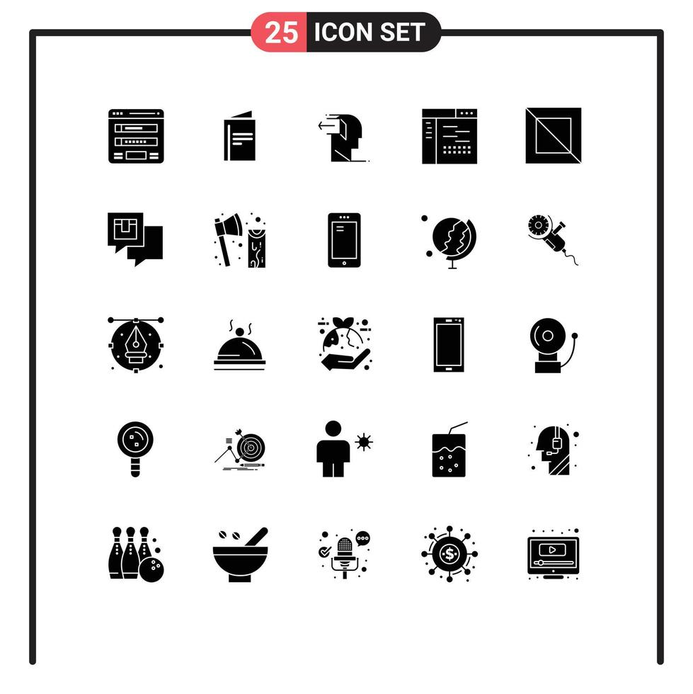 25 Universal Solid Glyphs Set for Web and Mobile Applications page design advertisement code out Editable Vector Design Elements