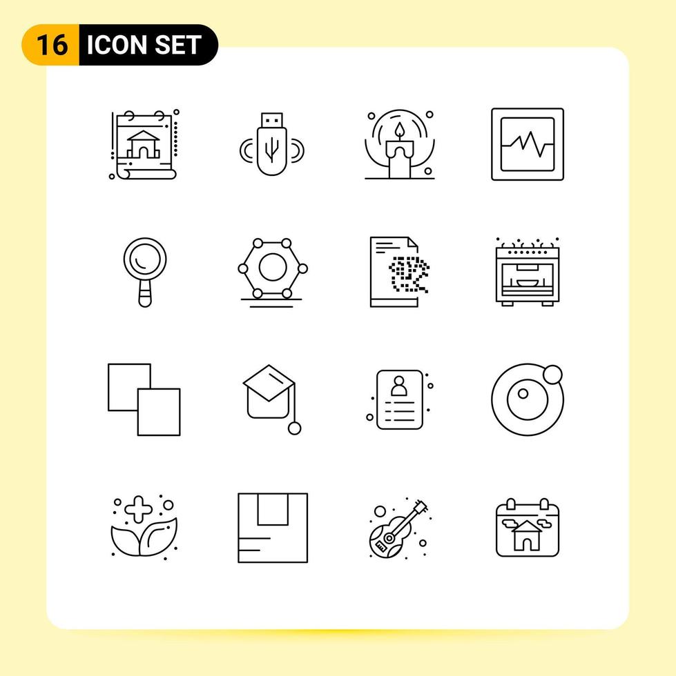 Editable Vector Line Pack of 16 Simple Outlines of digital construction candle search analytics Editable Vector Design Elements