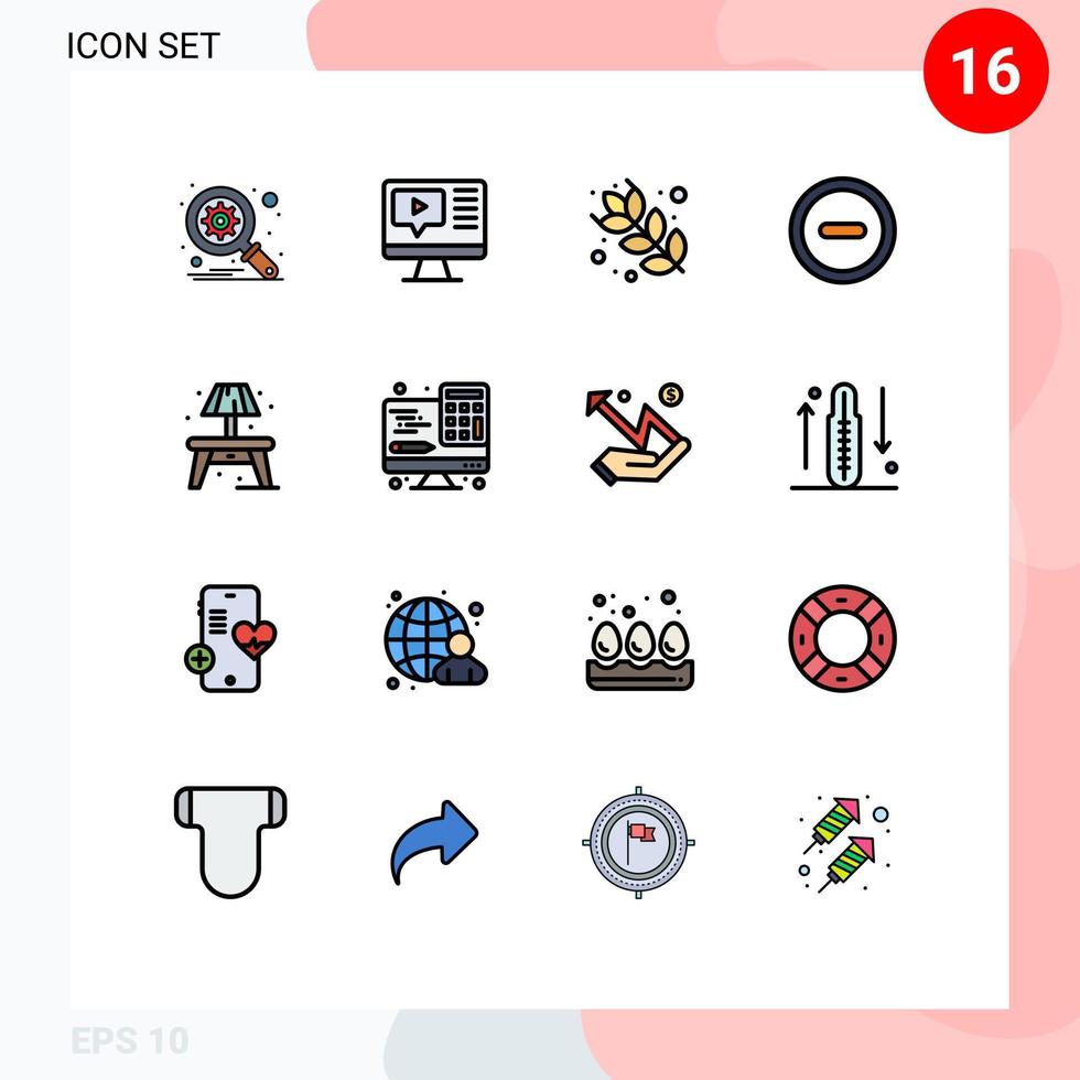 16 Universal Flat Color Filled Line Signs Symbols of computer lump food living user Editable Creative Vector Design Elements