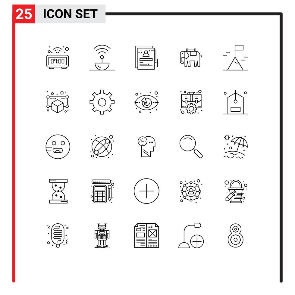 conjunto moderno de pictogramas de 25 líneas de elementos de diseño de vectores editables para estudiantes de África del espacio animal indio