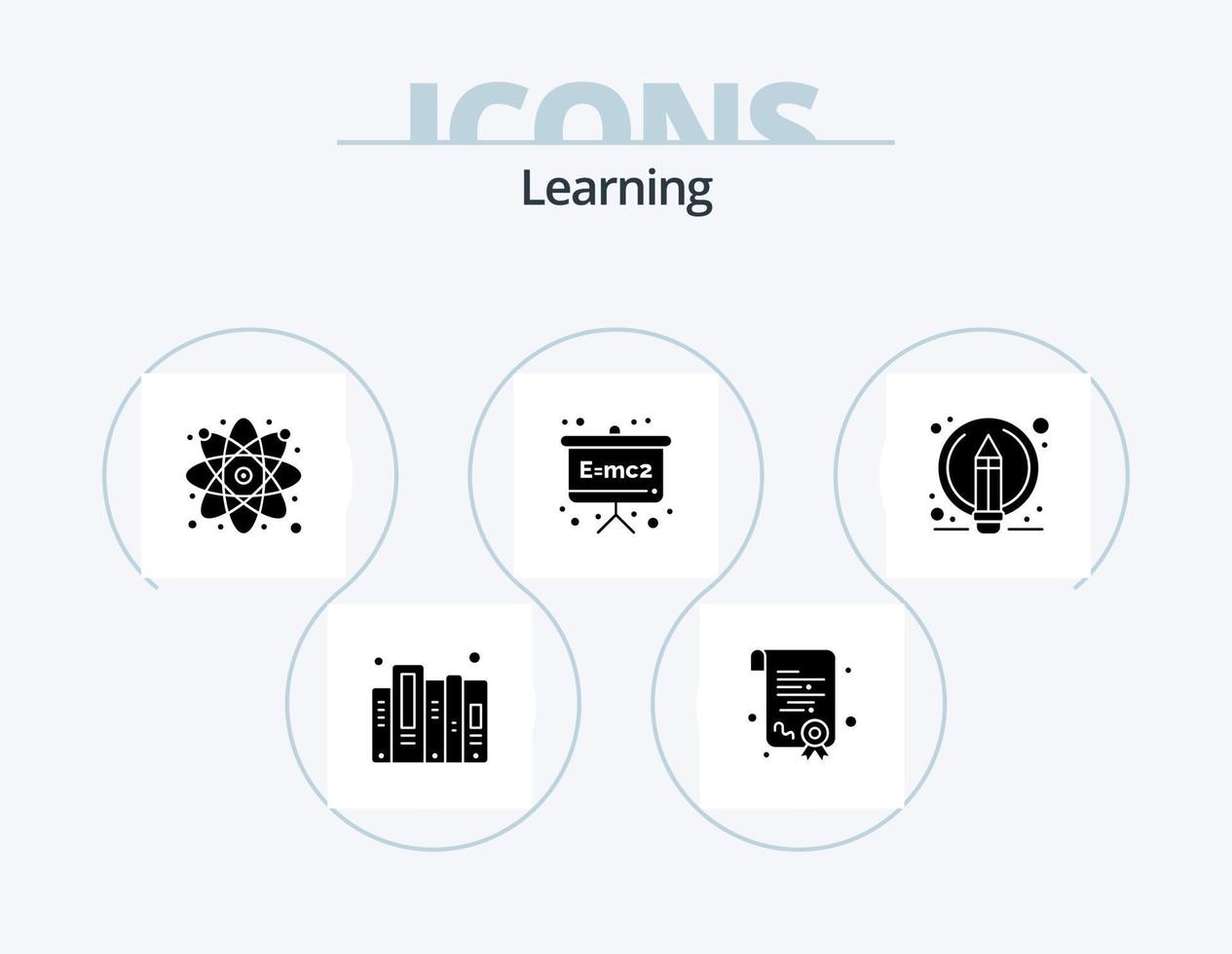 Learning Glyph Icon Pack 5 Icon Design. pencil. edit. atom. writing. emc physics vector