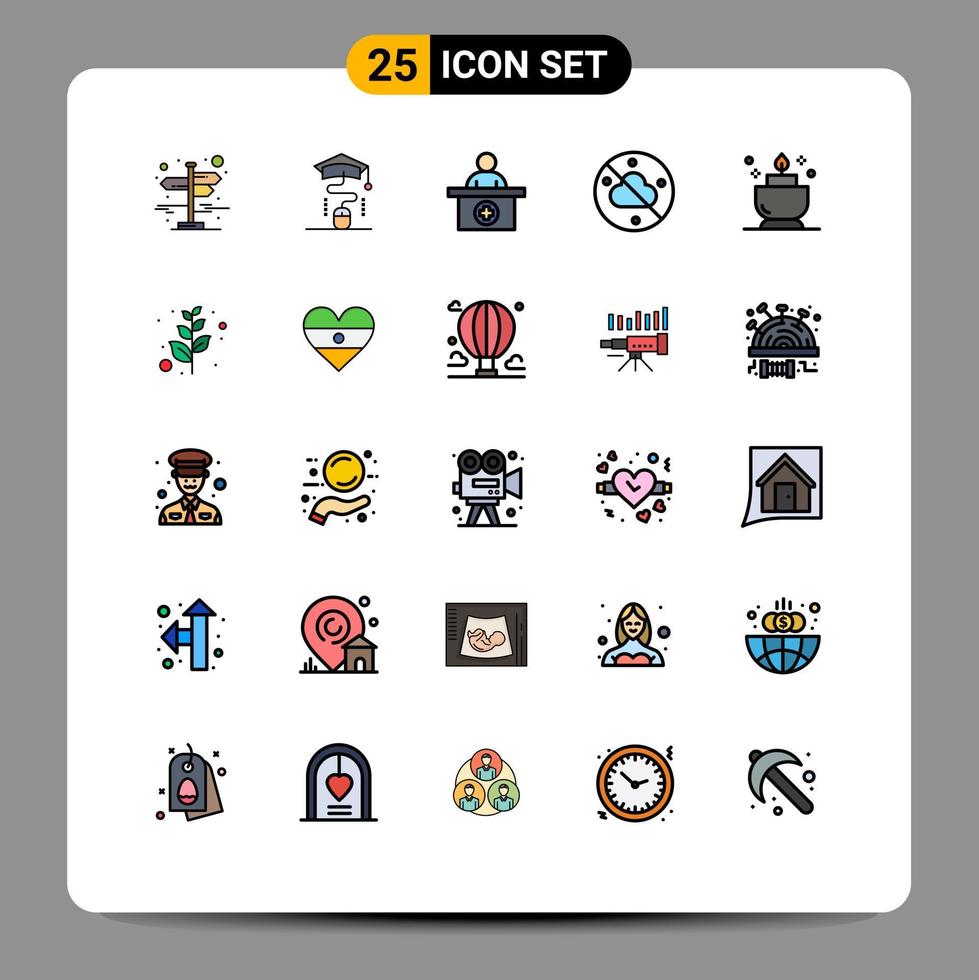 conjunto de 25 iconos modernos de la interfaz de usuario signos de símbolos para los elementos de diseño de vectores editables sin nubes del clima del hospital de velas ent