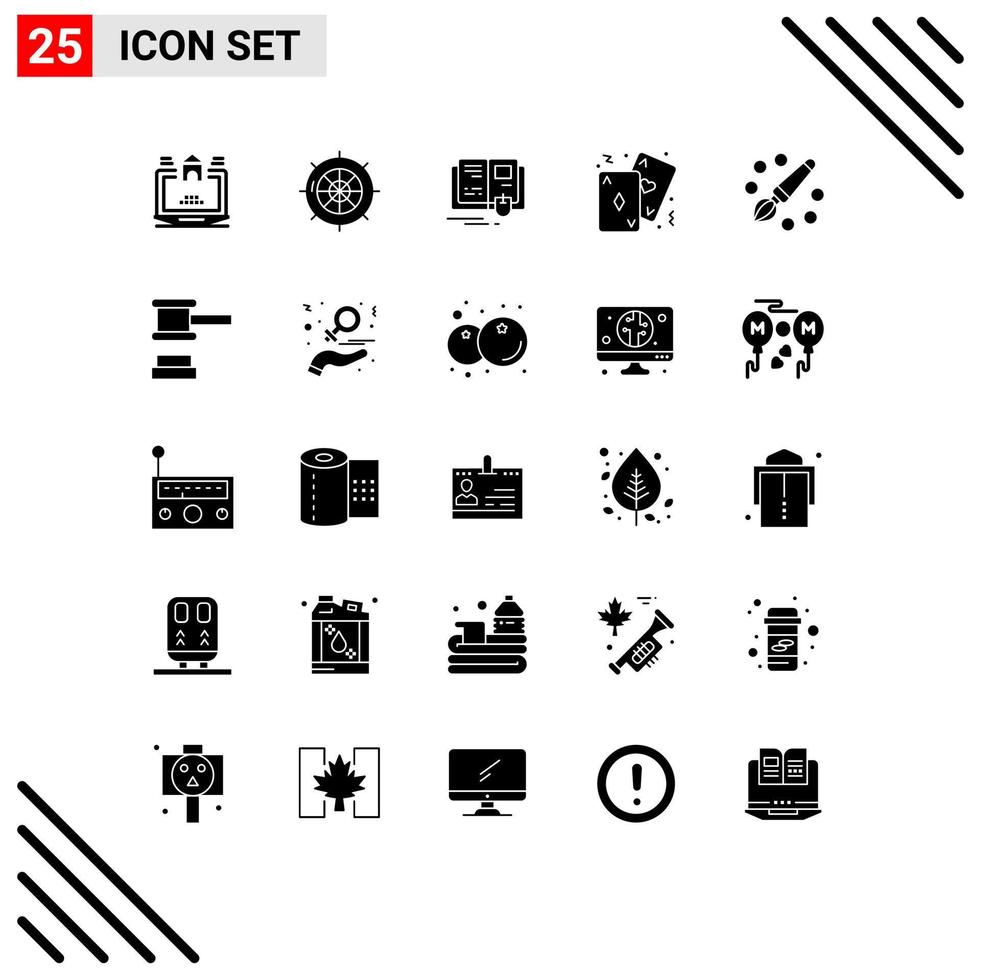 Group of 25 Solid Glyphs Signs and Symbols for card poker travel game mouse Editable Vector Design Elements