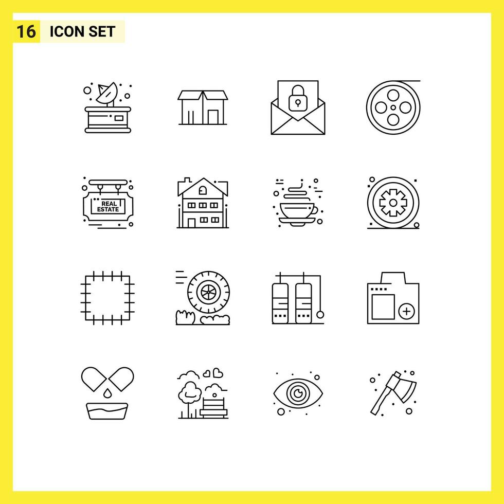 16 Thematic Vector Outlines and Editable Symbols of estate video communication roll camera Editable Vector Design Elements