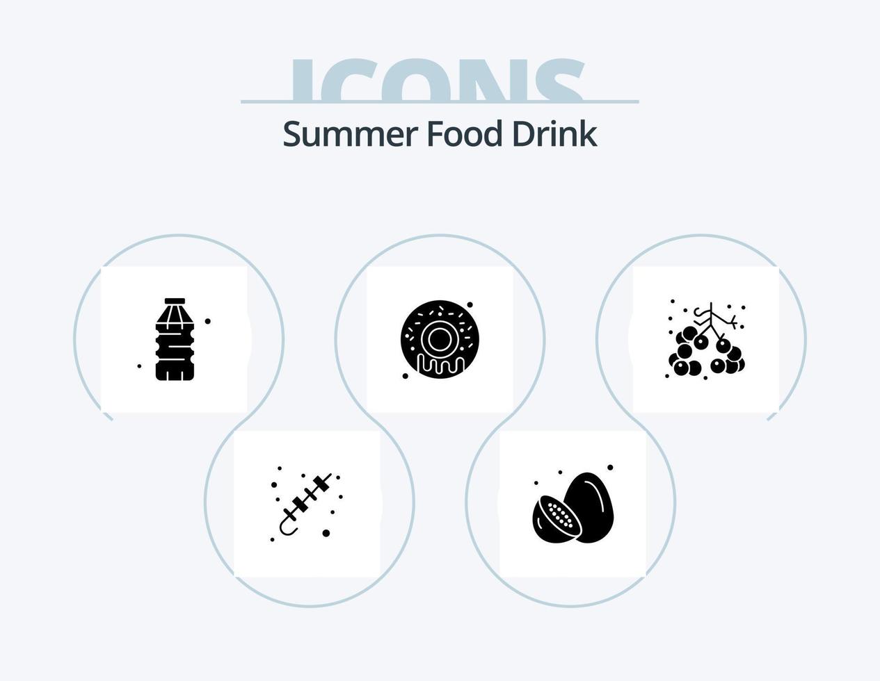 verano comida bebida glifo icono paquete 5 icono diseño. bayas. dulce. kiwi. alimento. alimento vector