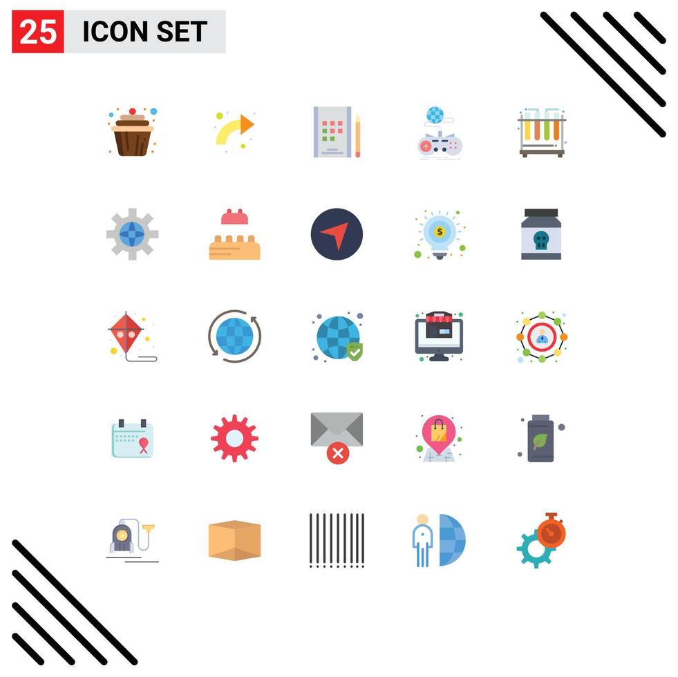 25 Universal Flat Color Signs Symbols of chemistry multiplayer up internet game Editable Vector Design Elements