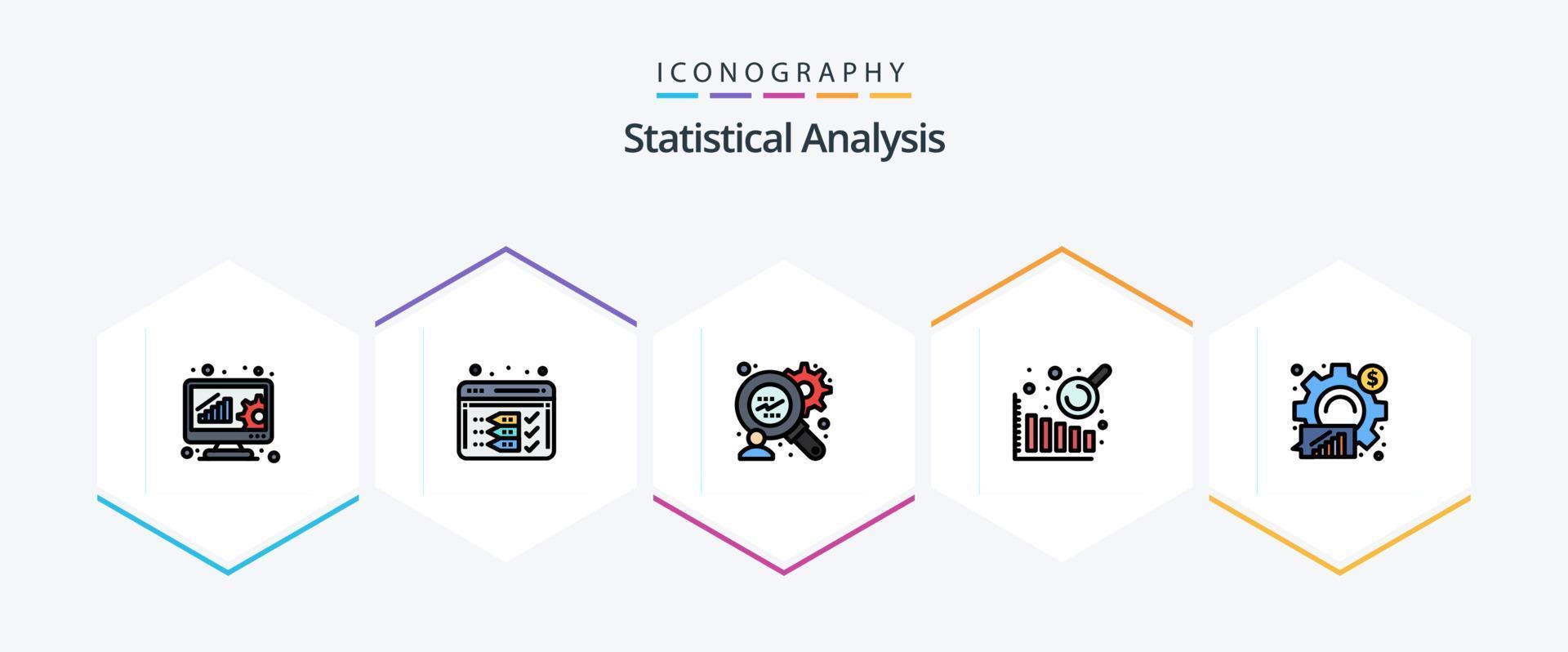 Statistical Analysis 25 FilledLine icon pack including . graph. consumers research. business. analysis vector