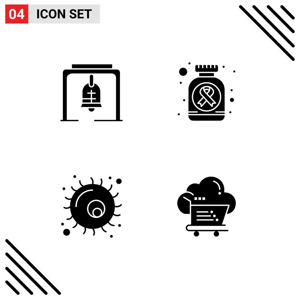 Mobile Interface Solid Glyph Set of Pictograms of alert biology church bell pills plant Editable Vector Design Elements