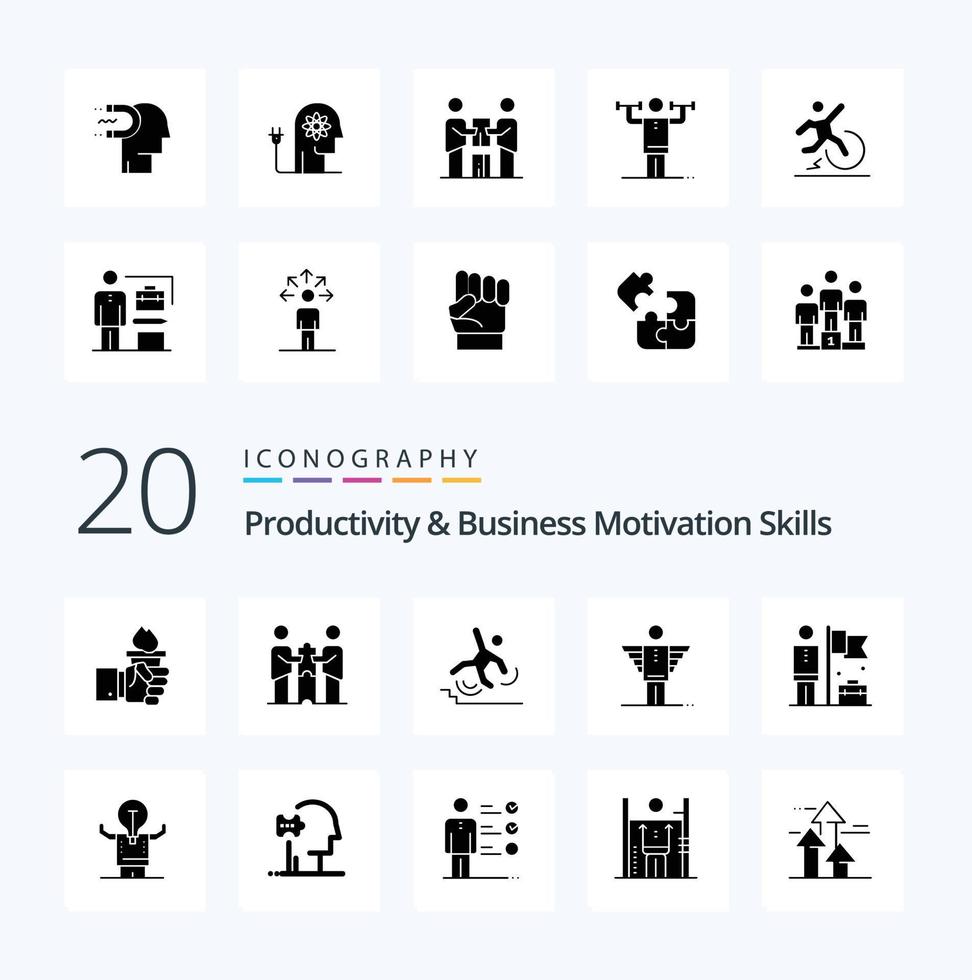 20 Productivity And Business Motivation Skills Solid Glyph icon Pack like career angel partners fall failed vector