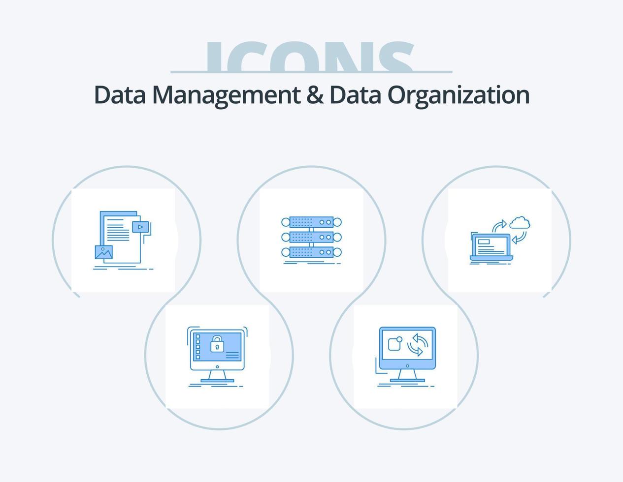 Data Management And Data Organization Blue Icon Pack 5 Icon Design. rack. server. install. website. file vector