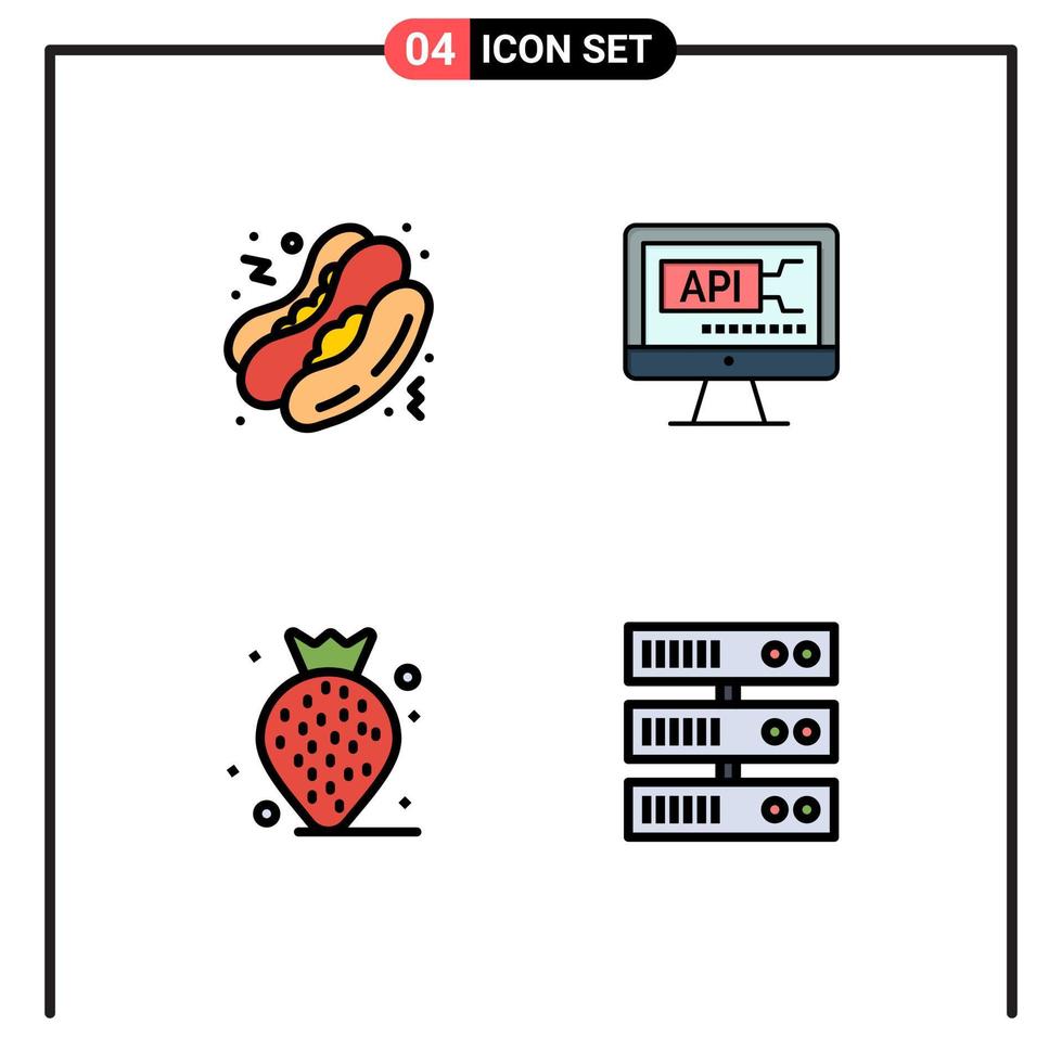 Pictogram Set of 4 Simple Filledline Flat Colors of hot dog beach computer education datacenter Editable Vector Design Elements