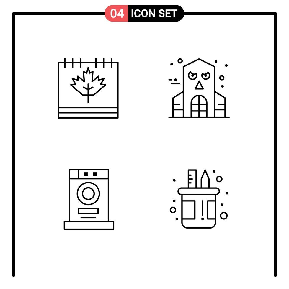 Mobile Interface Line Set of 4 Pictograms of autumn dryer day haunted machine Editable Vector Design Elements