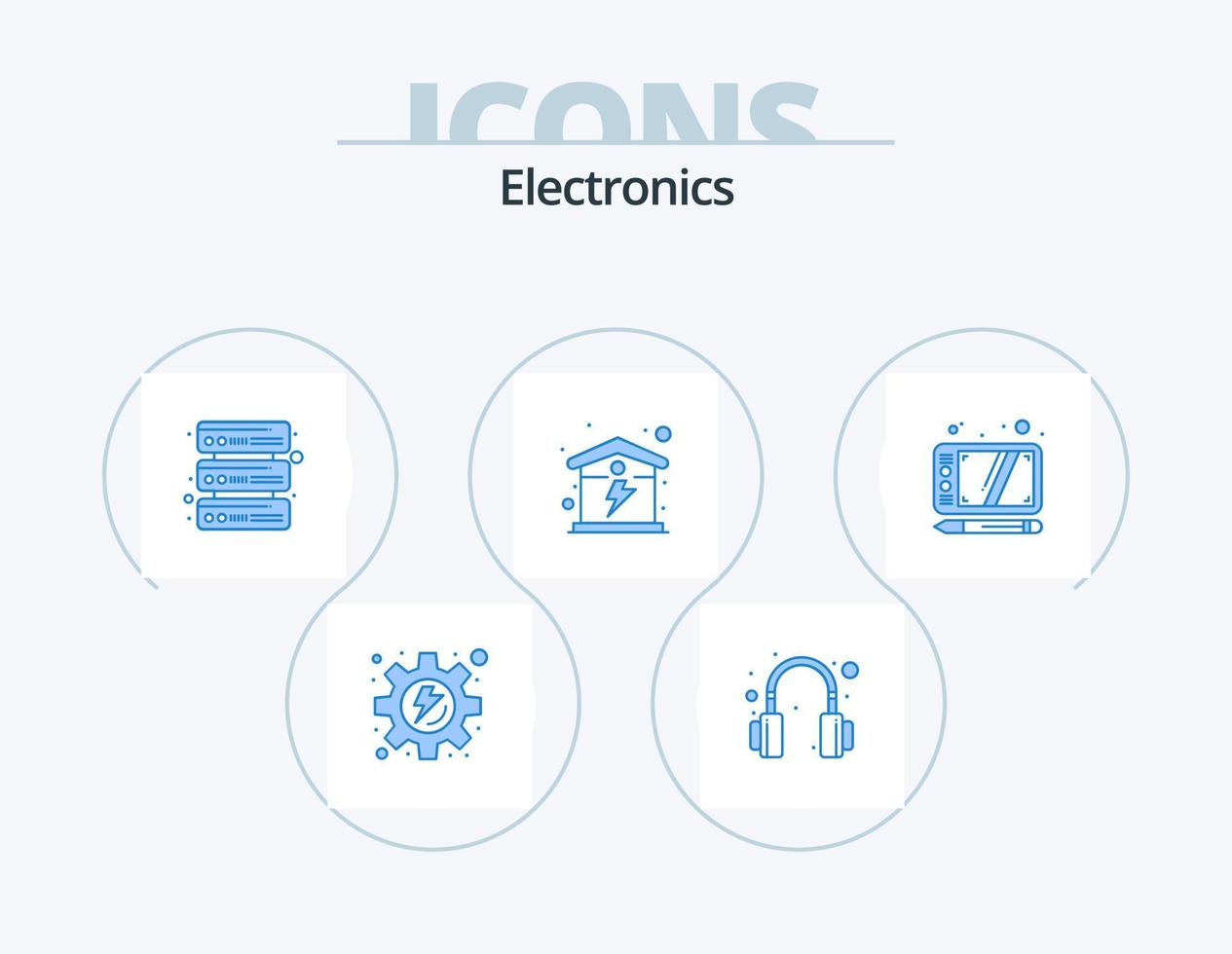 paquete de iconos azul de electrónica 5 diseño de iconos. . tableta. red. dibujar. energía vector