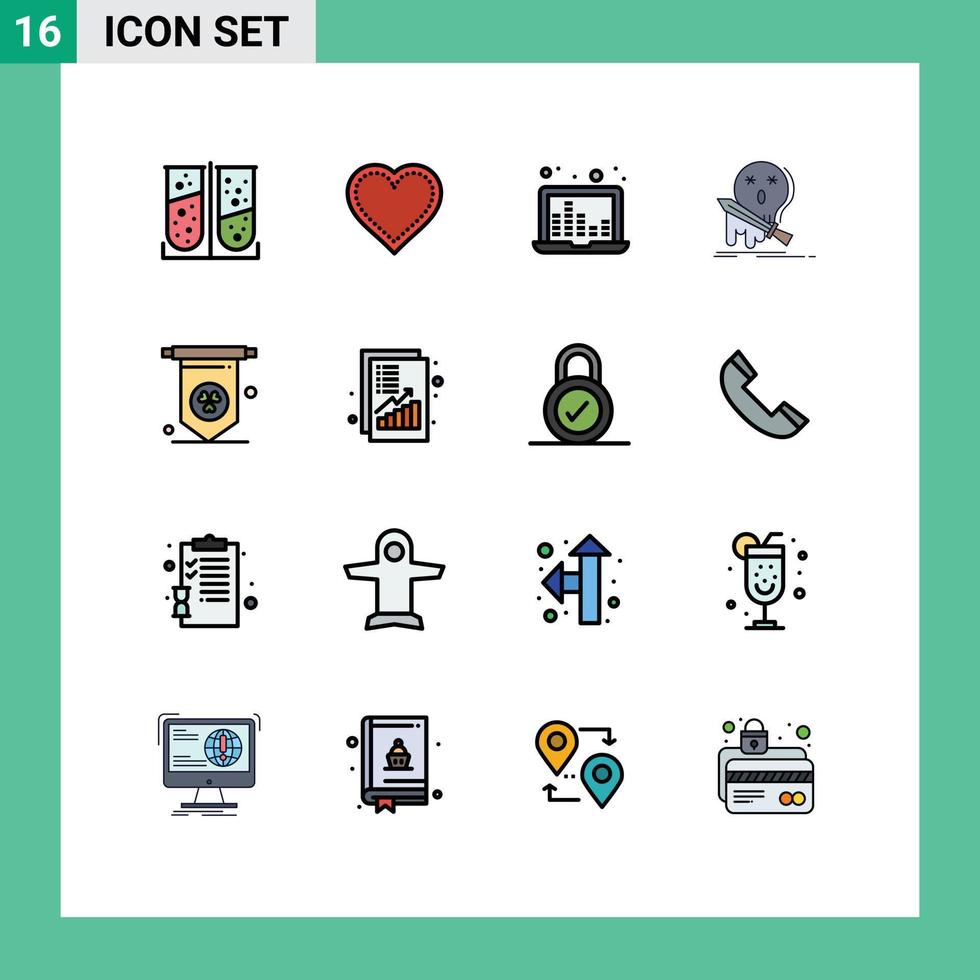 Set of 16 Modern UI Icons Symbols Signs for sword game report frag sound waves Editable Creative Vector Design Elements