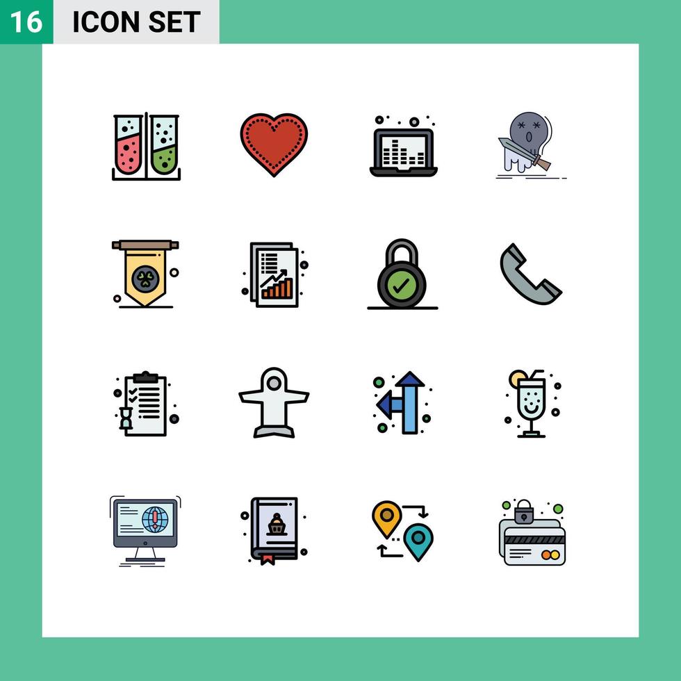conjunto de 16 iconos modernos de la interfaz de usuario signos de símbolos para el informe del juego de espada fragmento de ondas de sonido elementos de diseño de vectores creativos editables