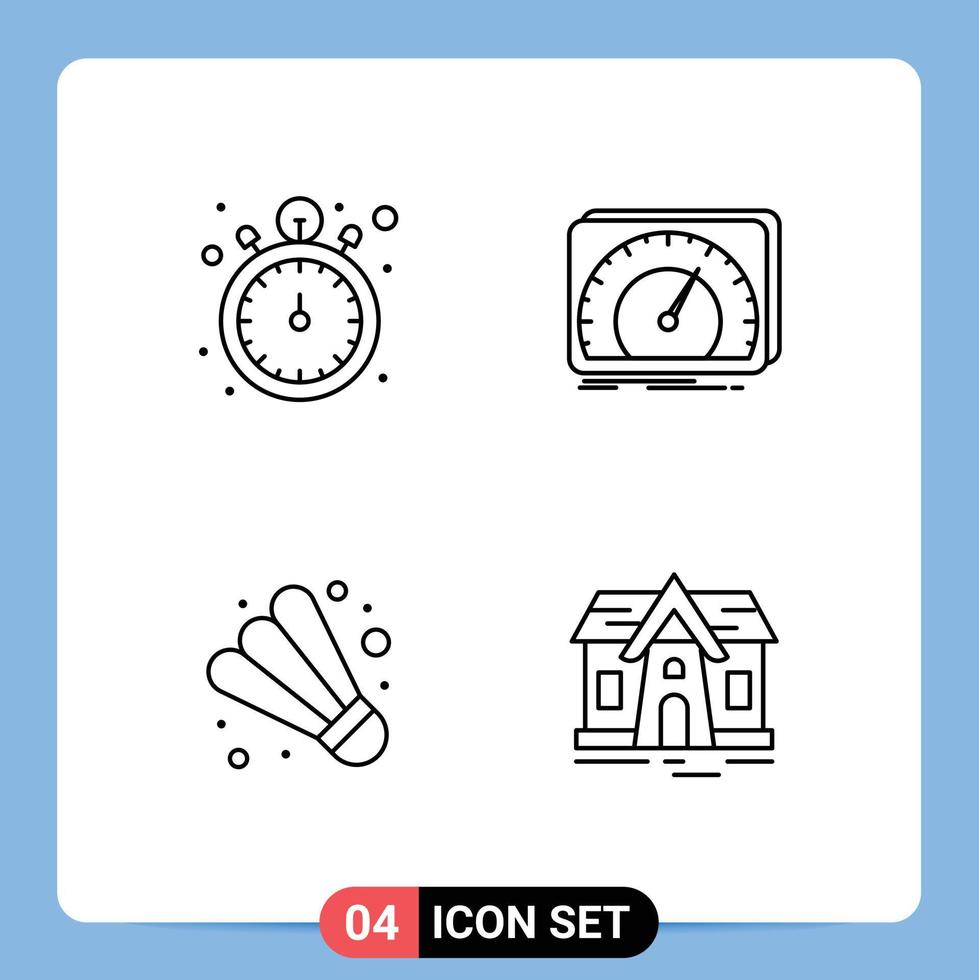 Editable Vector Line Pack of 4 Simple Filledline Flat Colors of pocket watch badminton watch speed sport Editable Vector Design Elements