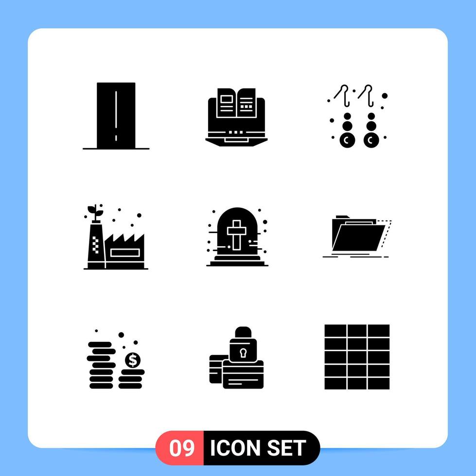 Set of 9 Modern UI Icons Symbols Signs for halloween cross green factory hardware ecology factory jewelry Editable Vector Design Elements