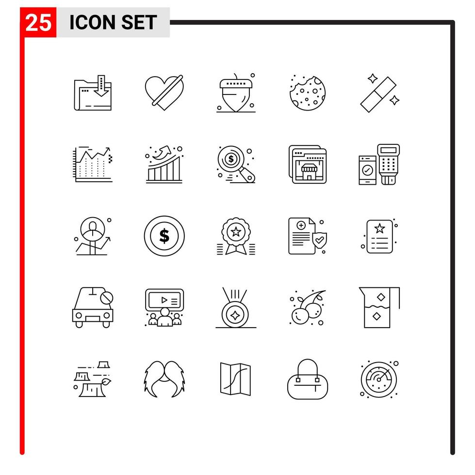 Set of 25 Vector Lines on Grid for graphic food like dessert bake Editable Vector Design Elements