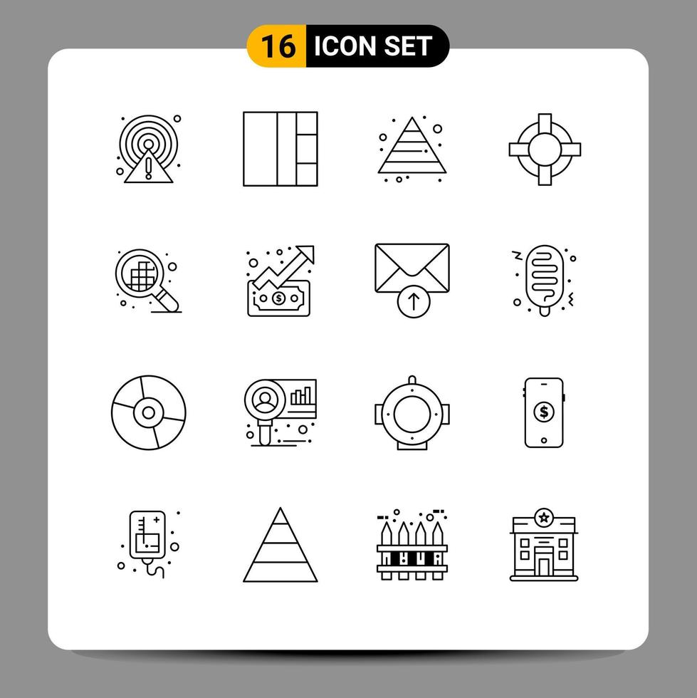 User Interface Pack of 16 Basic Outlines of up graph pyramid pixels design Editable Vector Design Elements