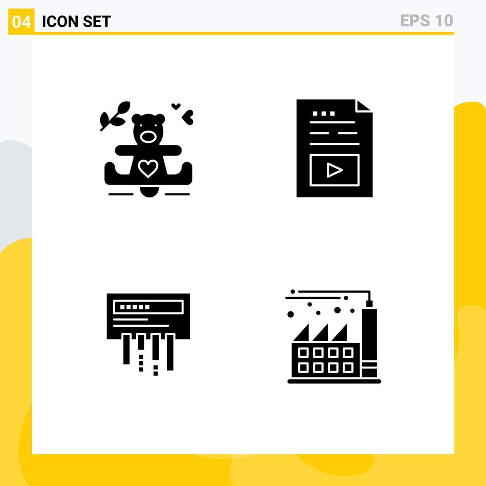 4 Thematic Vector Solid Glyphs and Editable Symbols of hearts receiver wedding media wifi Editable Vector Design Elements
