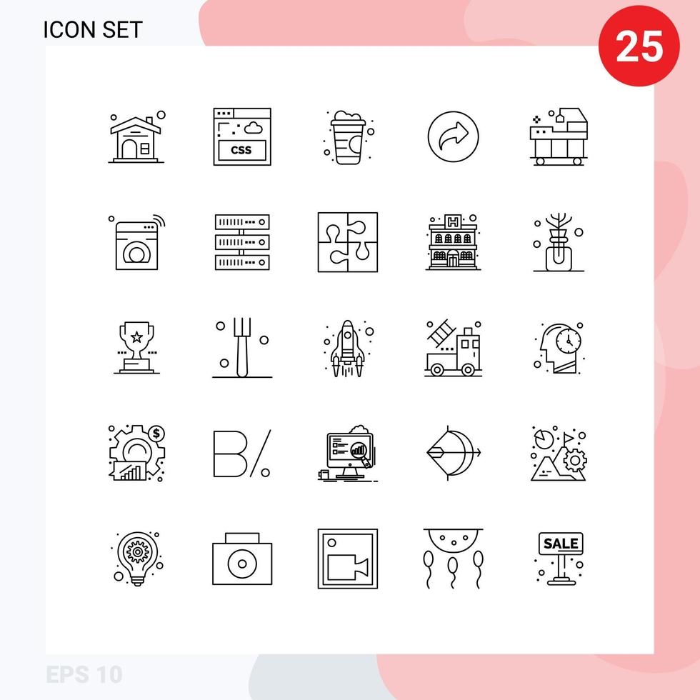 Modern Set of 25 Lines Pictograph of internet service soft drink hospital ui Editable Vector Design Elements