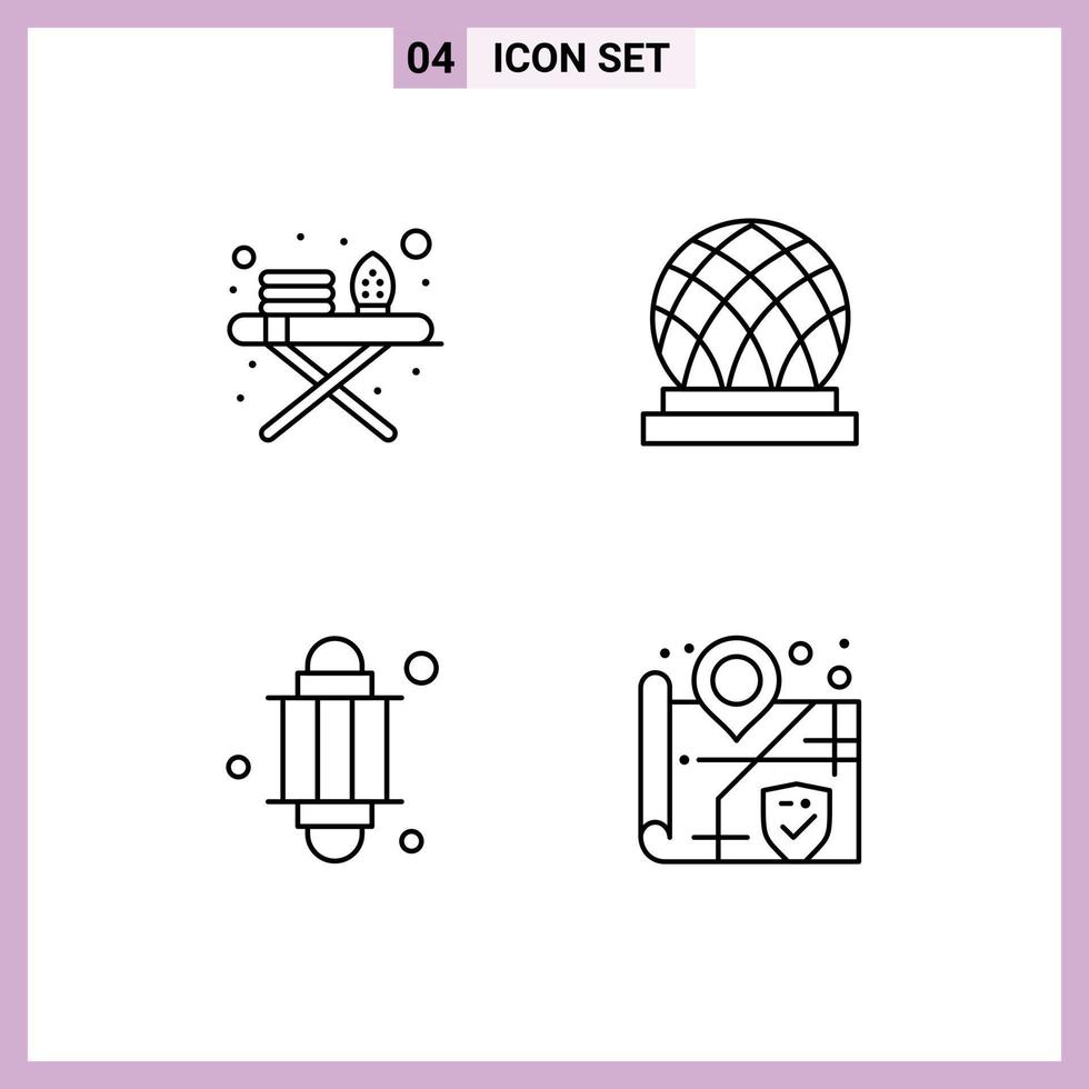 Group of 4 Filledline Flat Colors Signs and Symbols for ironing board light building dome location Editable Vector Design Elements