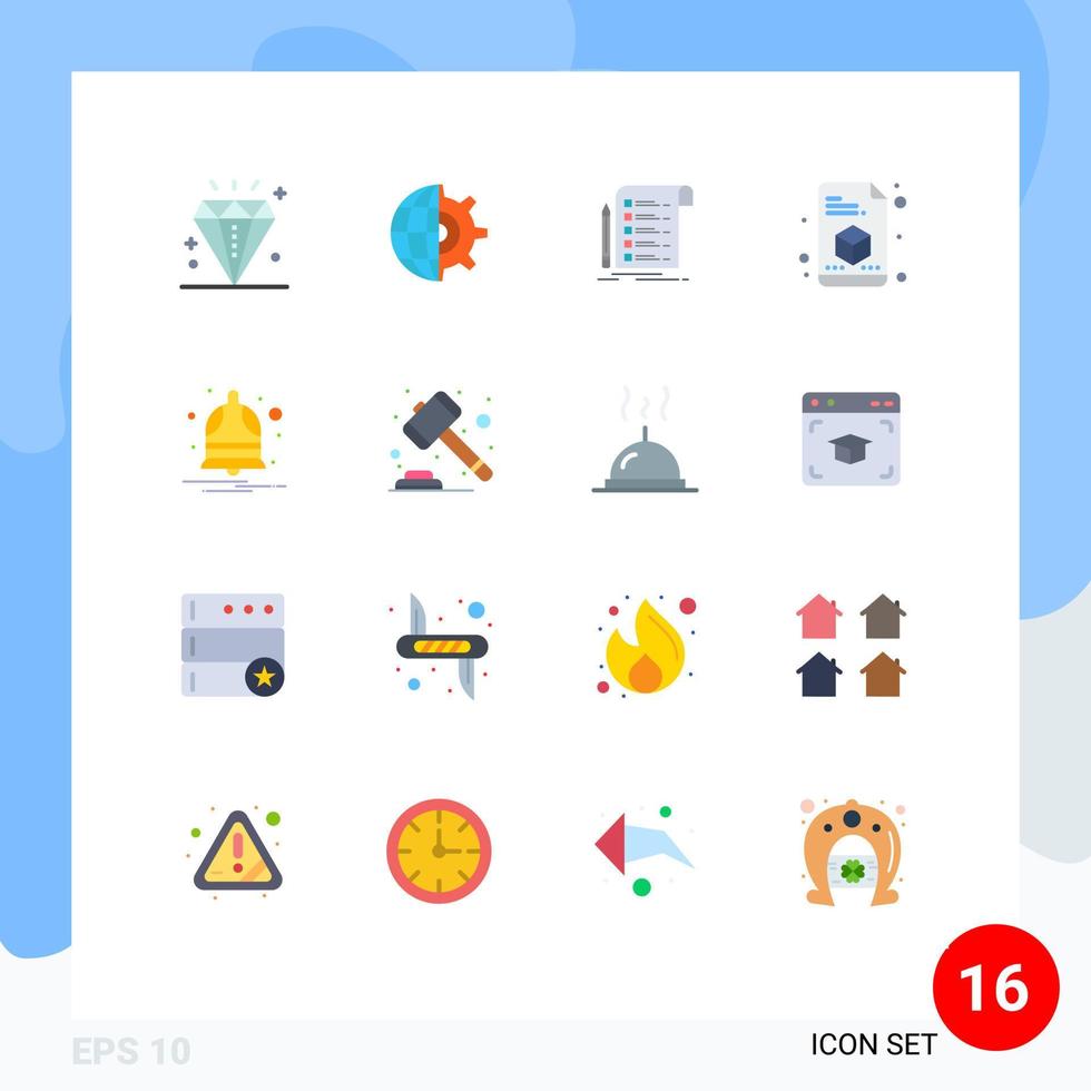 paquete de 16 colores planos creativos de lista de verificación de impresión de archivo de página de notificación paquete editable de elementos creativos de diseño de vectores