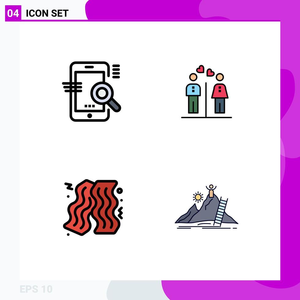 Modern Set of 4 Filledline Flat Colors and symbols such as search girl seo women food Editable Vector Design Elements