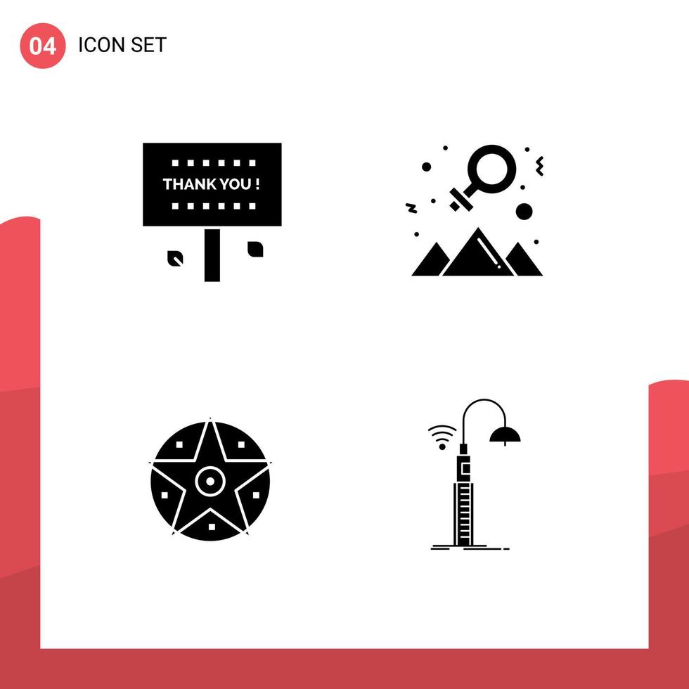 Set of 4 Commercial Solid Glyphs pack for greeting pentacle thank you happy project Editable Vector Design Elements