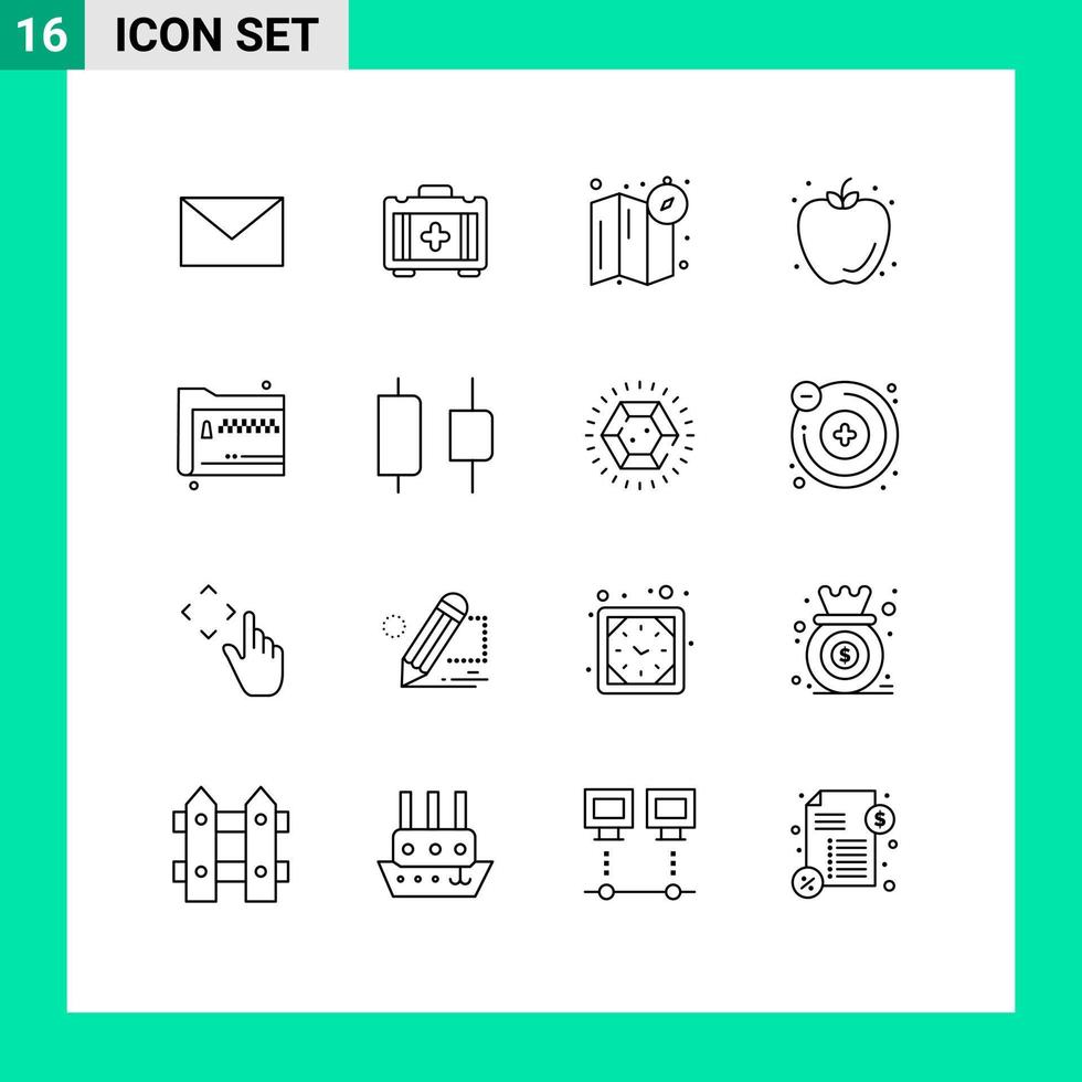 User Interface Pack of 16 Basic Outlines of zip files map share summer Editable Vector Design Elements