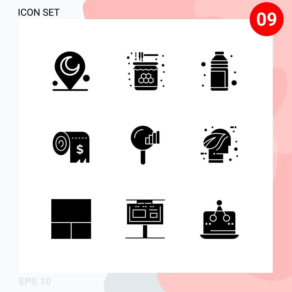 Pack of 9 Modern Solid Glyphs Signs and Symbols for Web Print Media such as expenses consumption alcohol budget summer Editable Vector Design Elements