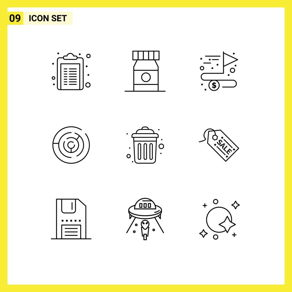 User Interface Pack of 9 Basic Outlines of public dustbin achieving maze circle maze Editable Vector Design Elements