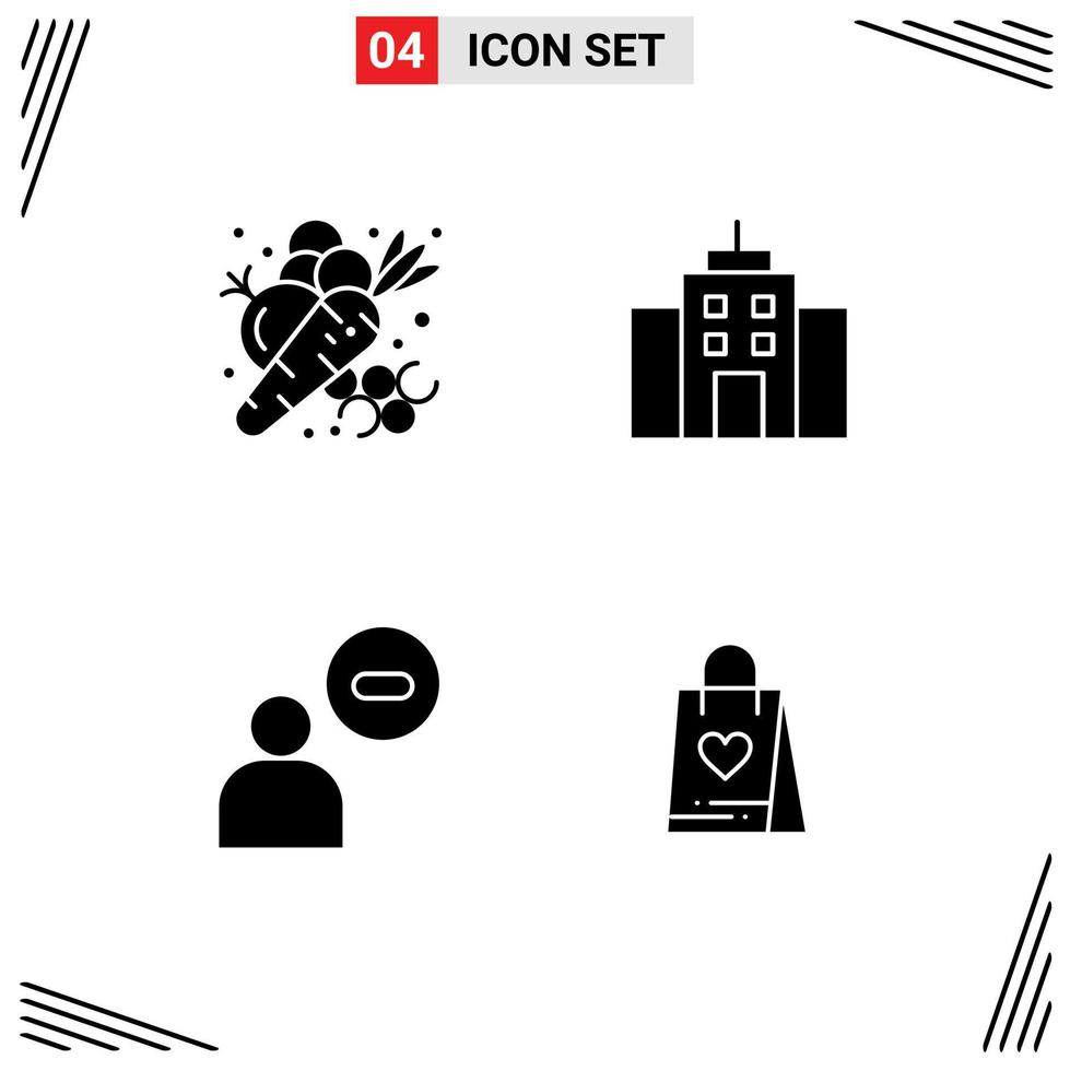 Editable Vector Line Pack of 4 Simple Solid Glyphs of agriculture male food user user Editable Vector Design Elements