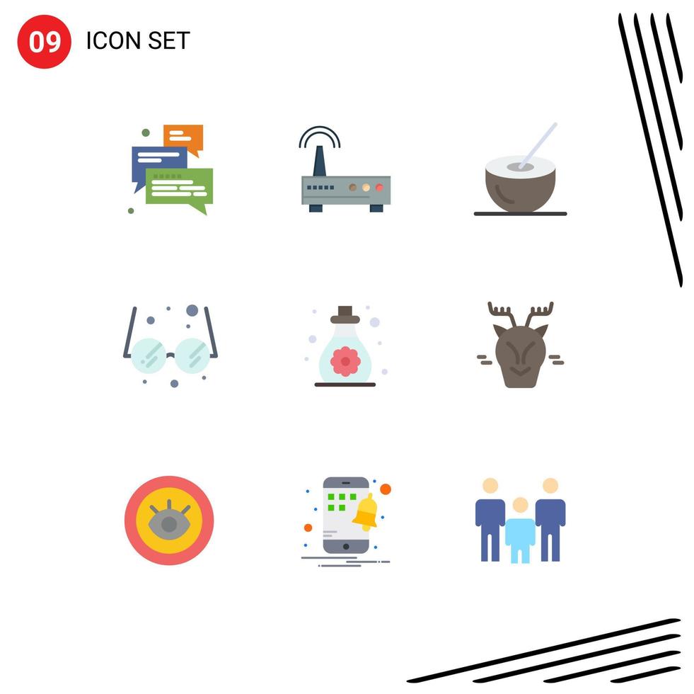 9 Flat Color concept for Websites Mobile and Apps care glasses education school drink Editable Vector Design Elements