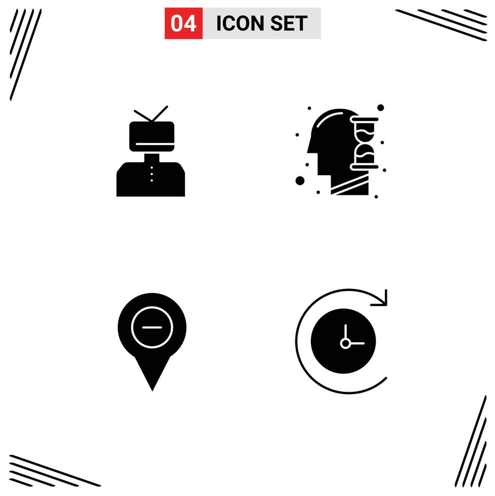 Pack of 4 Modern Solid Glyphs Signs and Symbols for Web Print Media such as affirmation location happy mind navigation Editable Vector Design Elements