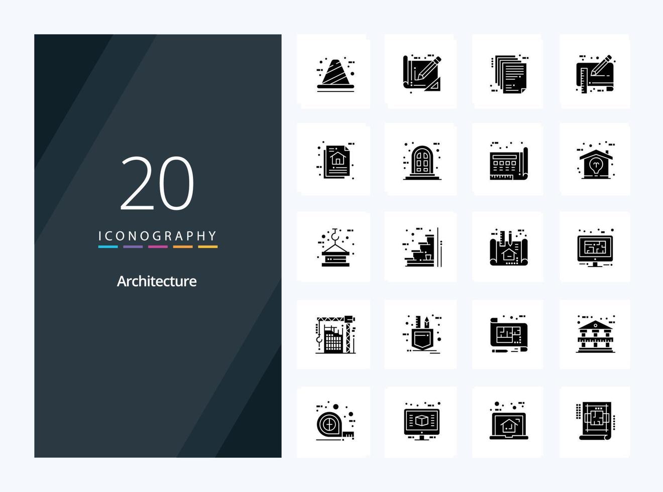 20 icono de glifo sólido de arquitectura para presentación vector