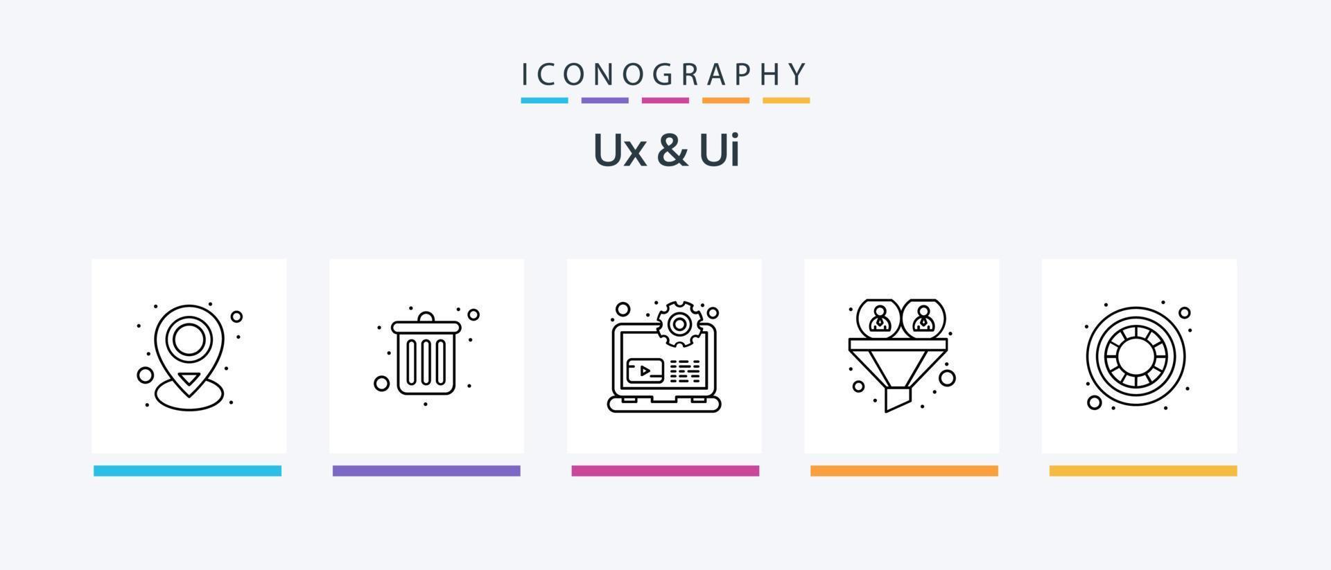 Ux And Ui Line 5 Icon Pack Including implementation. development. prototype. mobile. app. Creative Icons Design vector