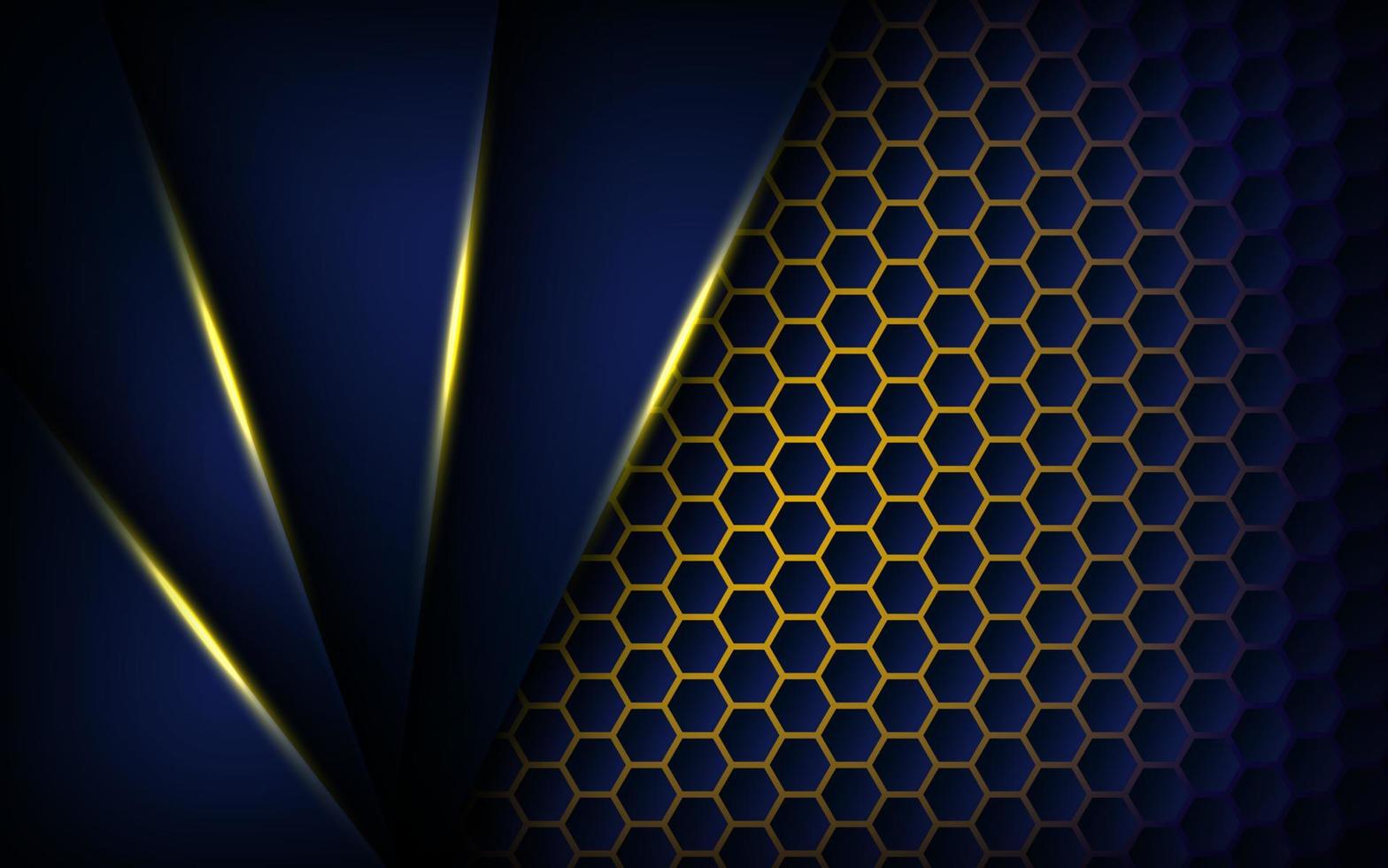 abstract yellow light background gradient shapes. navy blue hexagon mesh pattern decoration. vector