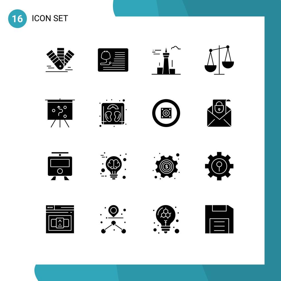 User Interface Pack of 16 Basic Solid Glyphs of finance balance healthcare landmark canada Editable Vector Design Elements