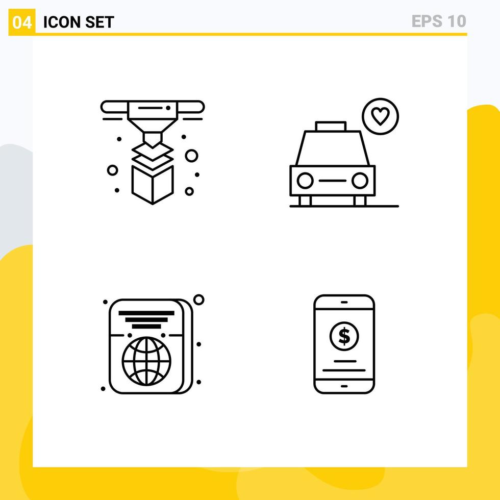 4 Universal Filledline Flat Colors Set for Web and Mobile Applications modeling travel layer heart mobile Editable Vector Design Elements