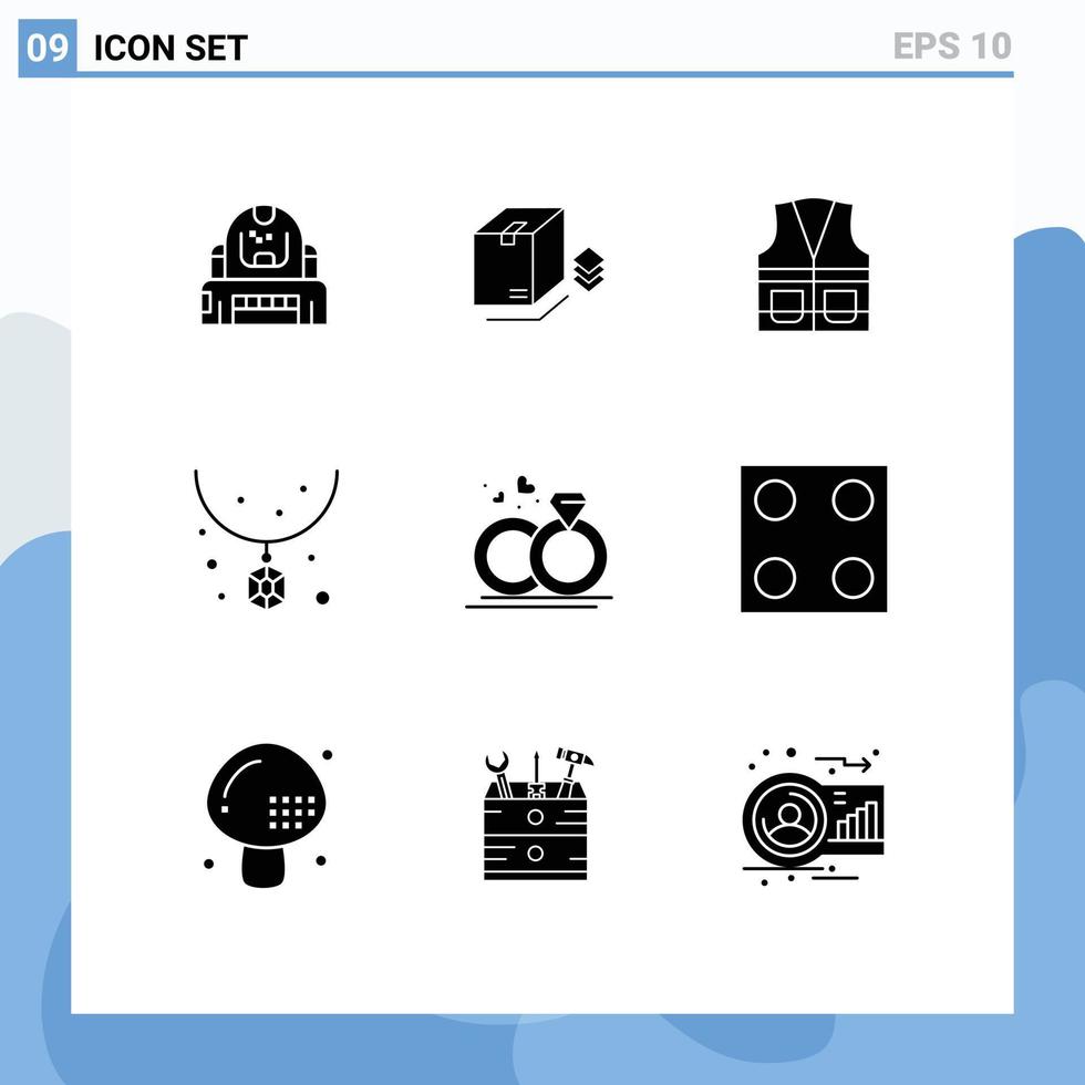 Mobile Interface Solid Glyph Set of 9 Pictograms of necklace fashion bundle accessories construction Editable Vector Design Elements